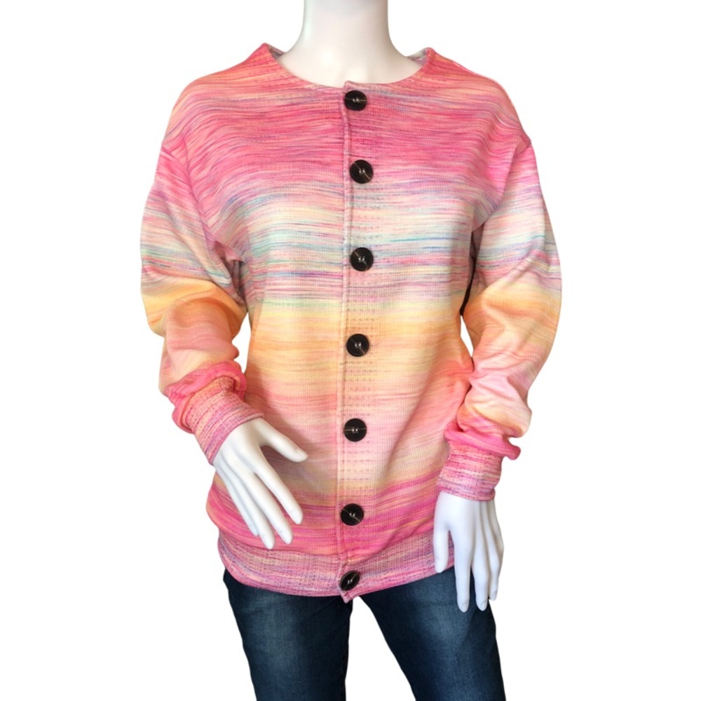 Rainbow Ombré Large Cardigan Button Down Sweater Y2K Barbie‎ Bright Stylish